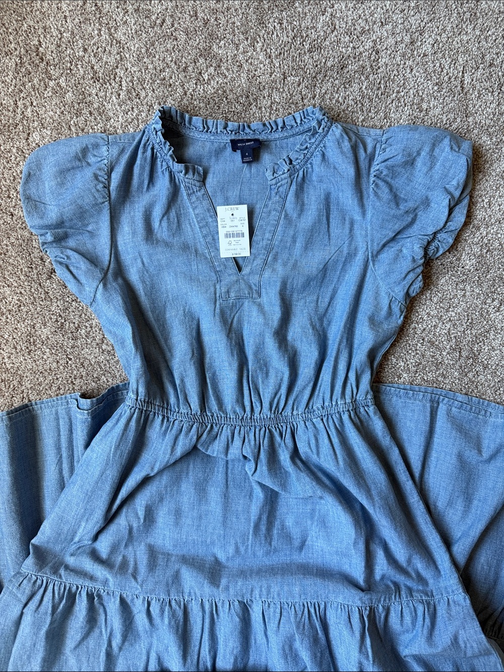 J. Crew Chambray Blue Tiered Maxi Dress with Ruffle Sleeves - Picture 2 of 5